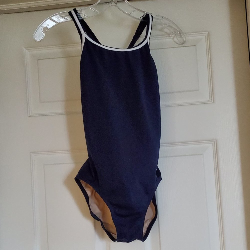 Dolfin One Piece Navy Blue with White Trim Swimsuit size 32 (S)